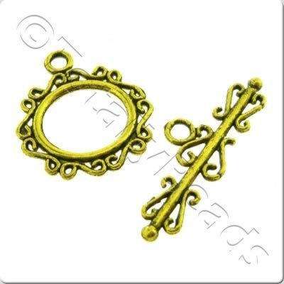 Metal Toggle - Fancy Oval 22mm Antique Gold