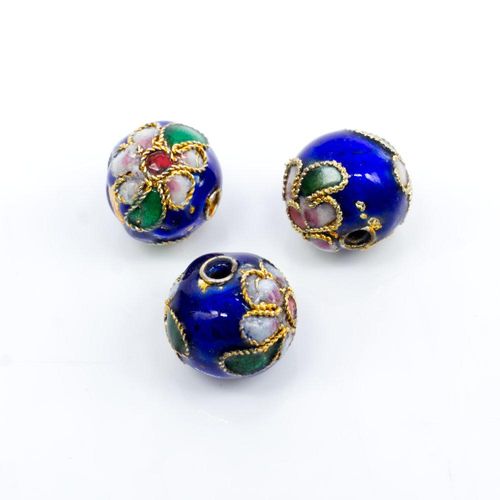 Cloisonne 10mm Round Bead   Dark Blue 1pc for jewellery making