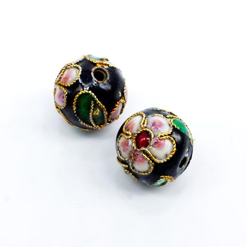 Cloisonne 12mm Round Bead   Black 1pc for jewellery making