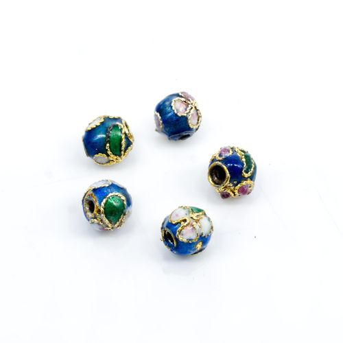 Cloisonne 6mm Round Bead   Blue 1pc for jewellery making