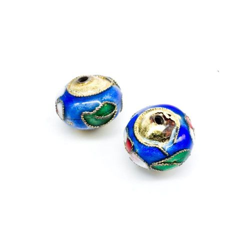Cloisonne 12mm Rondelle Bead   Blue 1pc for jewellery making
