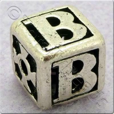 Tibetan Silver Letter Cube Bead - B