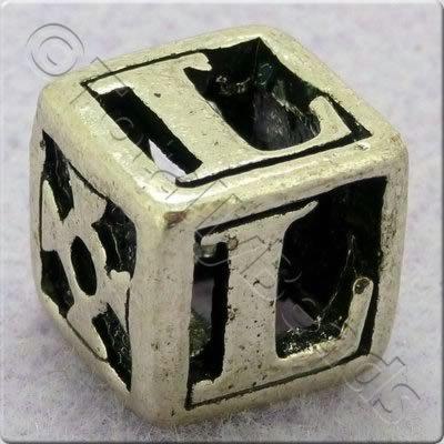 Tibetan Silver Letter Cube Bead - L