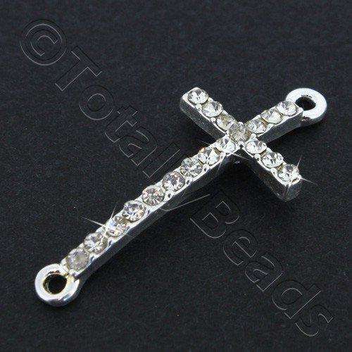 Rhinestone Connector - Arc Cross - 31x14mm - Silver and Crystal