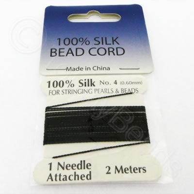 Silk Bead Cord - 0.6mm with Needle - Black