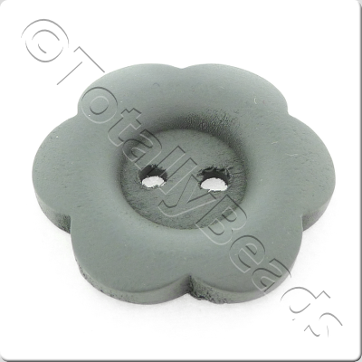 Wooden Flower Button 27mm - Grey