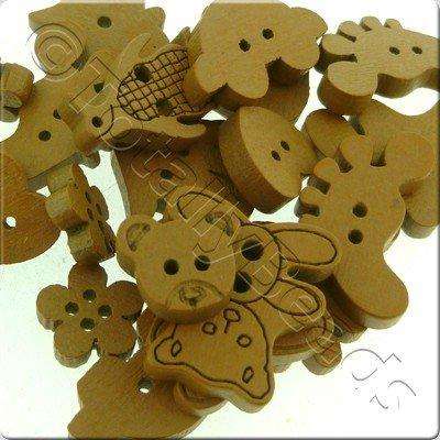 Wooden Button Mixed Shapes - Coffee