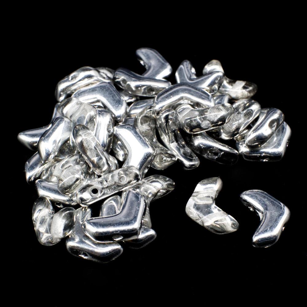 4x10mm Czech glass Rulla beads half silver — two-hole beads for jewelry making and bead weaving