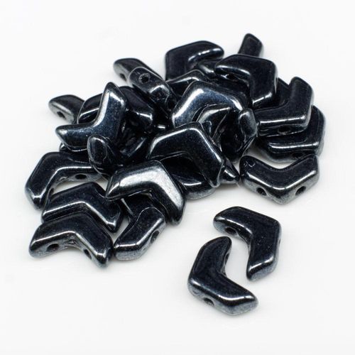 4x10mm Czech glass Rulla beads hematite — two-hole beads for jewelry making and bead weaving