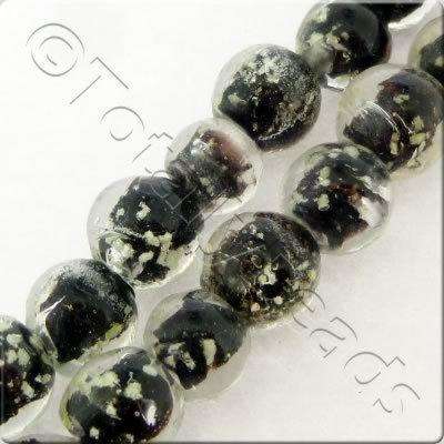 Lampwork Round 8mm - Spekled Black - 16" String