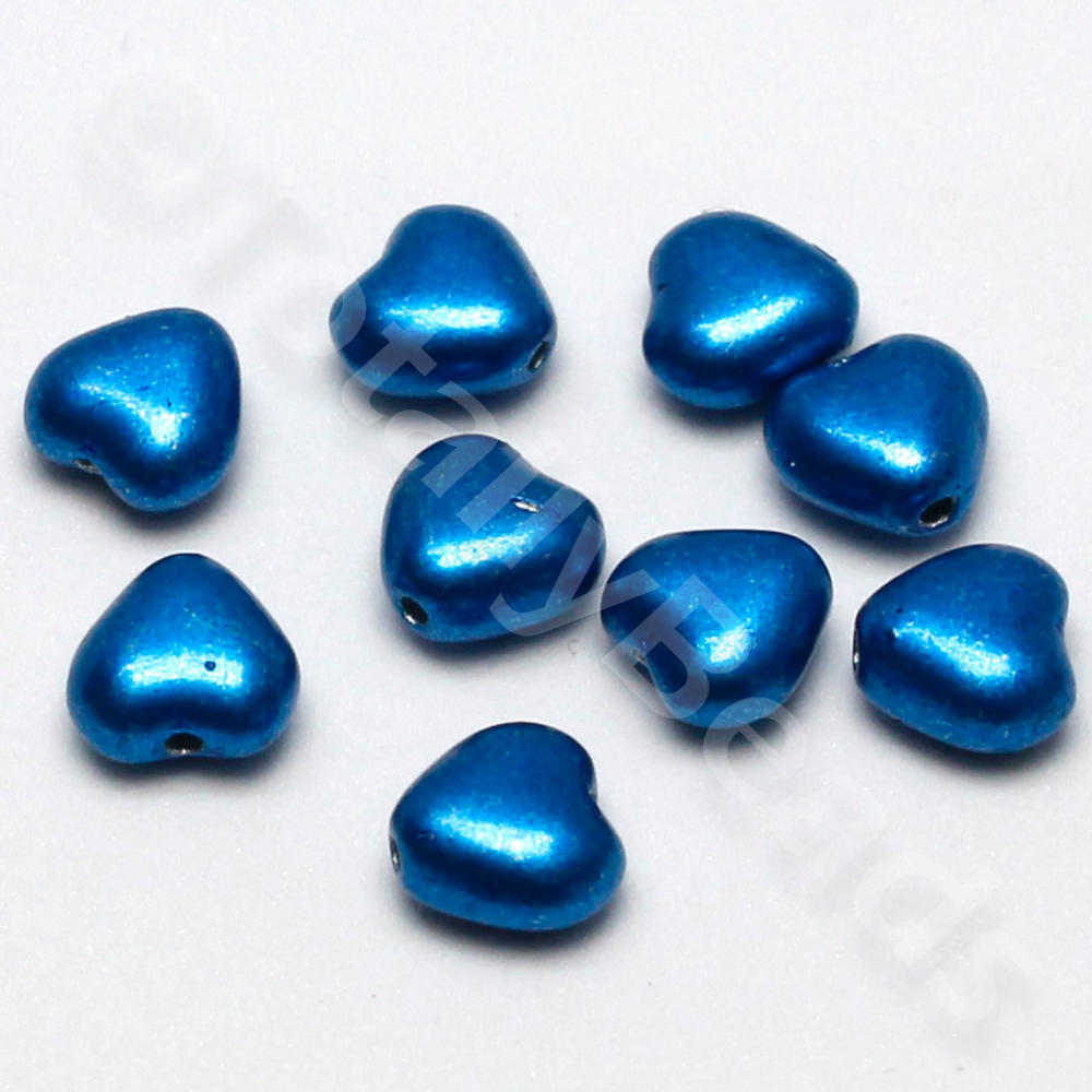 Czech Glass Heart Beads 6mm 40pcs - Metallic Turquoise