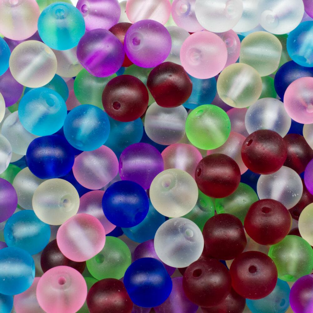 Glass Frosted Beads 8mm Round - Mixed