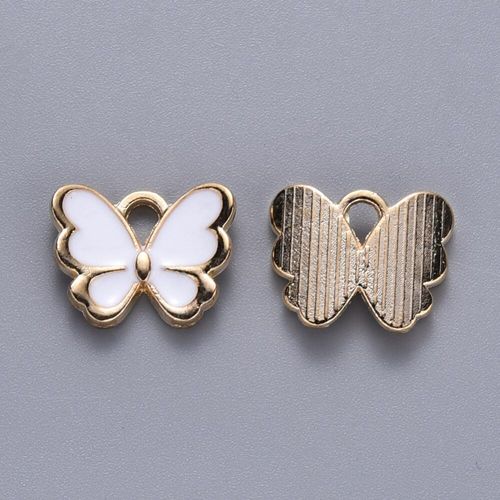 Enamel Gold Charm   13mm Butterfly White 2pc for jewellery making
