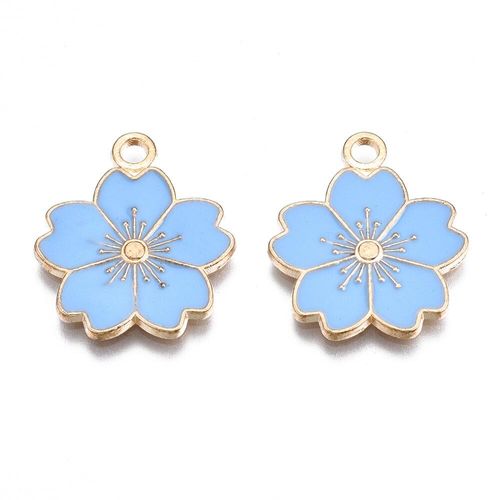 Enamel Gold Charm   17mm Flower Sky Blue 2pc for jewellery making