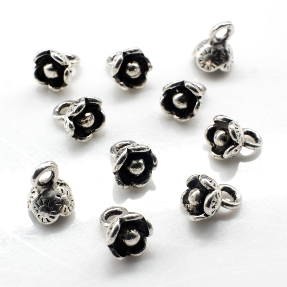 Antique Silver Metal Charm Cup Flower 6mm 30pcs for jewellery making