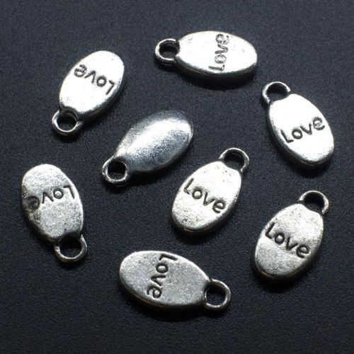 Antique Silver Metal Charm Love Oval Tag 9mm 12pc 12 Pieces for jewellery making