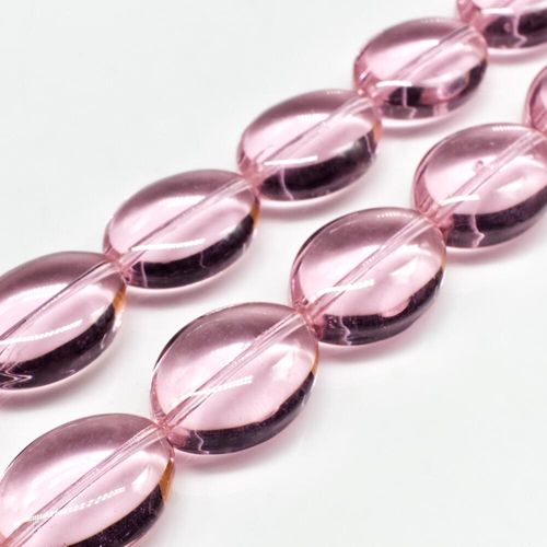 Glass Beads 19mm Flat Oval   Pink 14" String for jewellery making