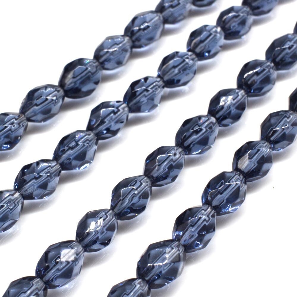 Glass Beads 8mm Facet Rice   Navy 14" String for jewellery making