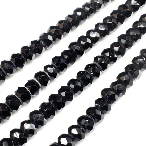 Glass Beads 5mm Facet Rondelle   Jet Black 14" String for jewellery making