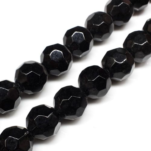 Glass Beads 14mm Facet Round   Black 14" String for jewellery making