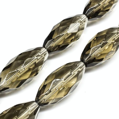 Glass Beads 30mm Facet Rice   Grey 5pcs for jewellery making