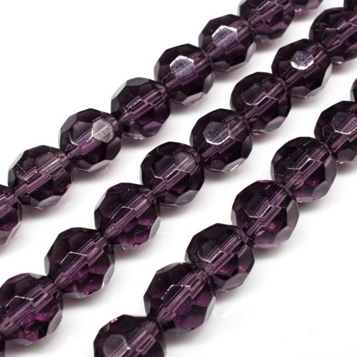 Glass Beads 10mm Facet Round   Dark Purple 14" String for jewellery making