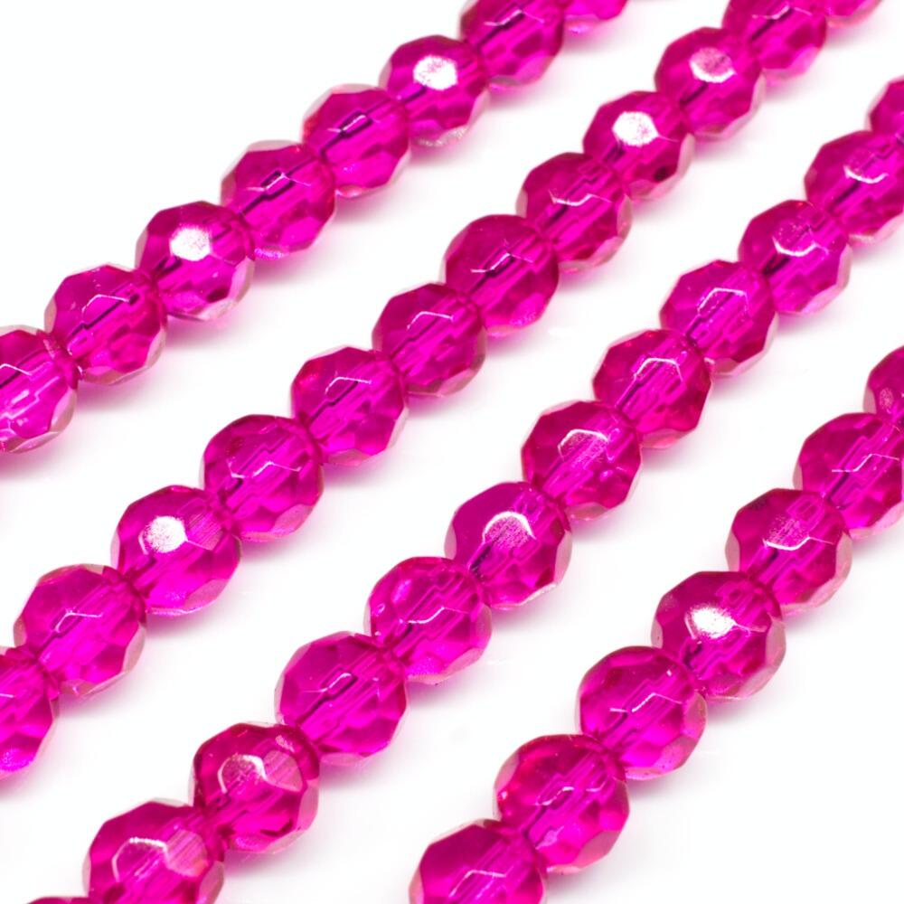 Glass Beads 6mm Facet Round Fuschia 14