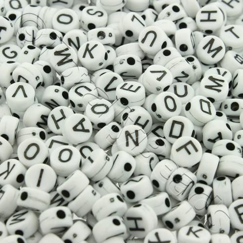 Acrylic Alphabet Beads - Flat Round Black & White 6mm - 400pcs