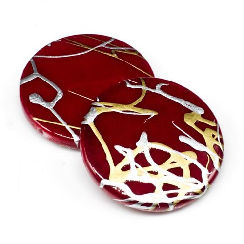 Acrylic Splatter Beads Disc 31mm 6pcs   Red for jewellery making
