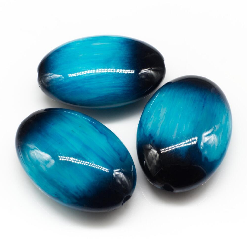 Acrylic Colourful Brush Oval Beads 27mm 8pcs   Turquoise for jewellery making