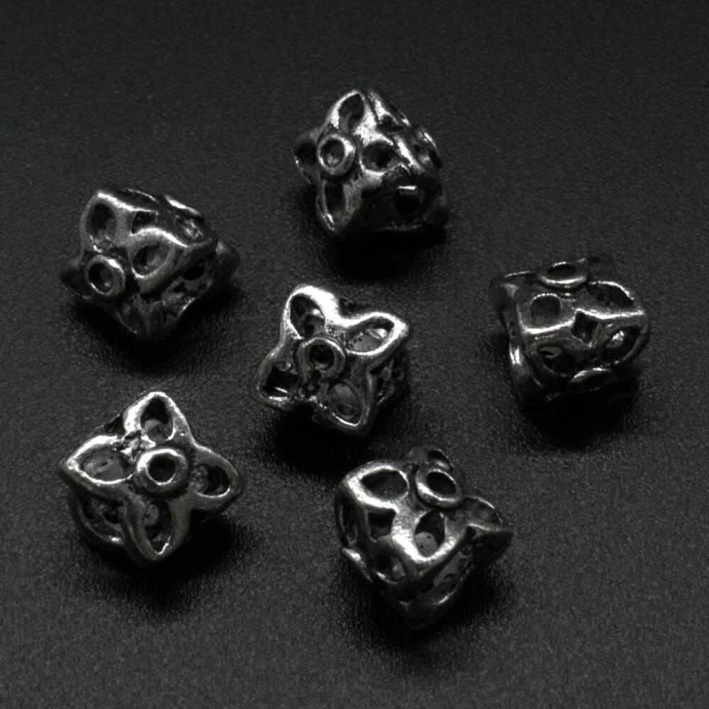 Ant. Silver Charm Bead 3 Side 4 Point 9mm Large Hole 1pc for jewellery making