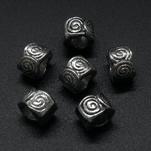 Ant. Silver Charm Bead Swirl Barrel 8mm Large Hole 1pc for jewellery making