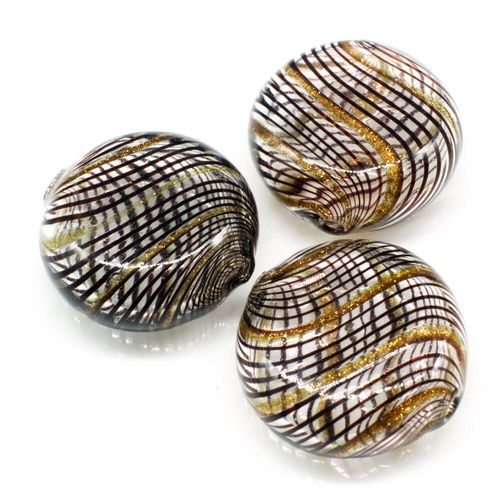 Hollow Glass Bead Disc 23mm   Clear/Black/Gold for jewellery making