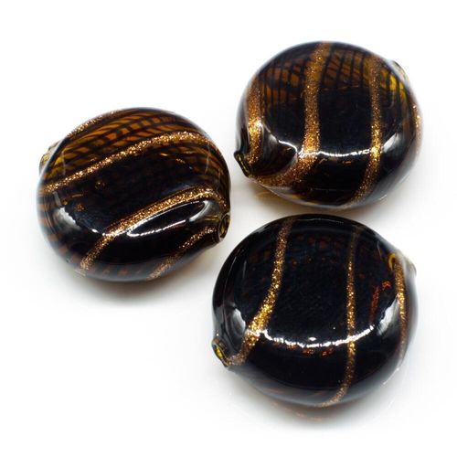 Hollow Glass Bead Disc 23mm   Brown/Black/Gold for jewellery making