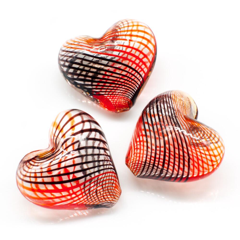Hollow Glass Bead Heart 20mm   Clear/Black/Red for jewellery making