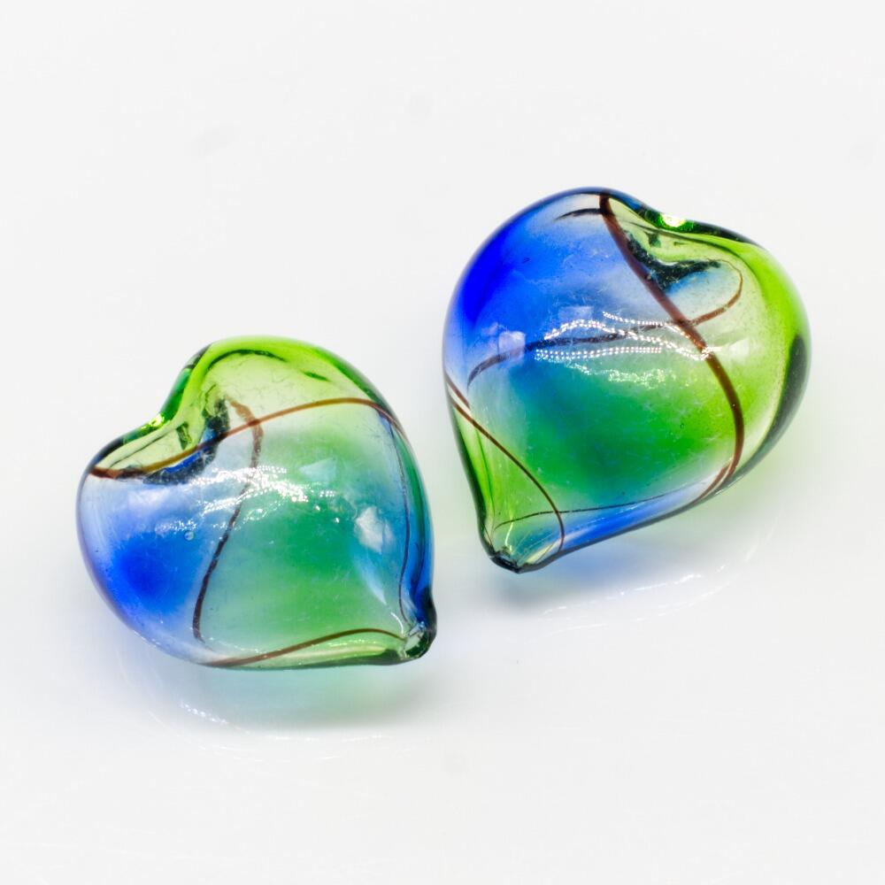 Hollow Glass Bead Heart 20mm   Blue/Green for jewellery making