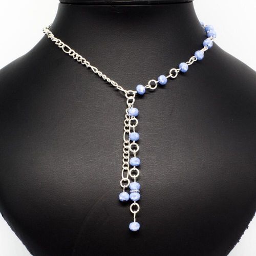 Estelle Crystal Chain Necklace silver opal blue necklace making kit — DIY set with beads and instructions for creating handmade jewelry