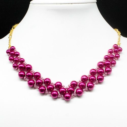 Sara Glass Pearl Necklace gold magenta necklace making kit — DIY set with beads and instructions for creating handmade jewelry