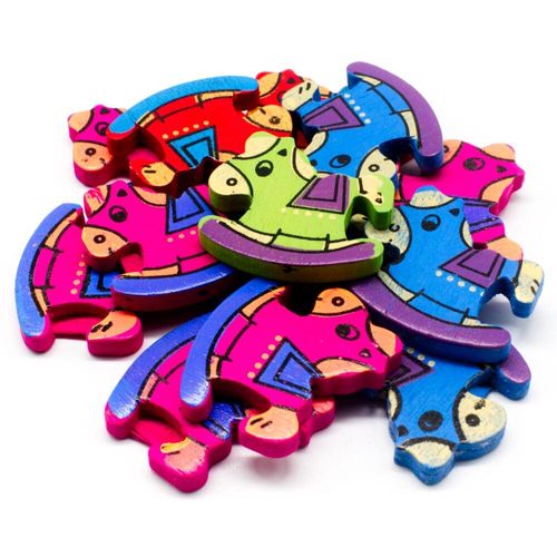 Colourful Wooden Beads   Rocking Horse 35 x 34mm for jewellery making