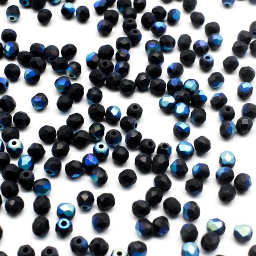 3mm Czech glass fire polished faceted beads matte jet ab — pack of 100, high-quality faceted beads perfect for jewelry making and beadwor…