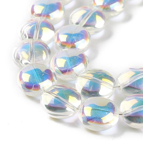 Glass Puff Coin 12mm Beads 10pcs   Clear AB for jewellery making