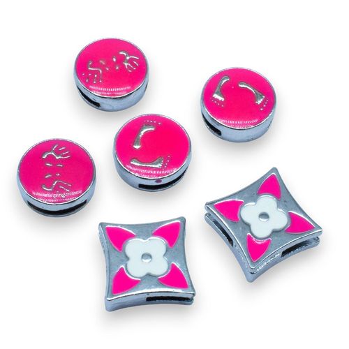 Slider Bead Enamel Pack 10pcs   Pink 11mm for jewellery making