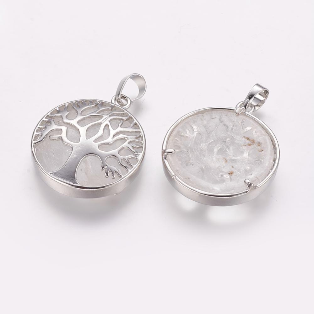 Tree of Life Pendant with Crystal Quartz Gemstone 27mm for jewellery making