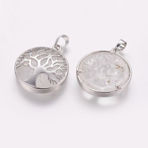 Tree of Life Pendant with Crystal Quartz Gemstone 27mm for jewellery making