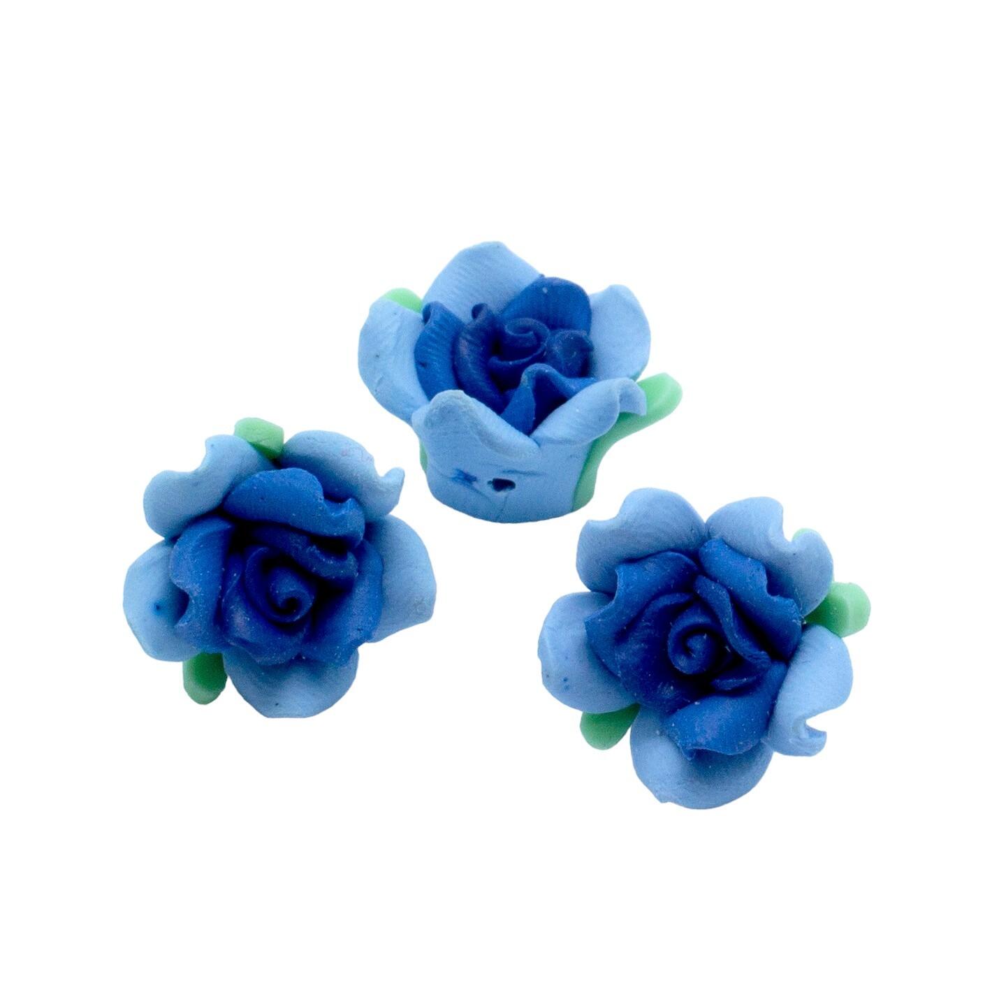 Fimo Flower Bead 15mm   Blues 4pcs for jewellery making