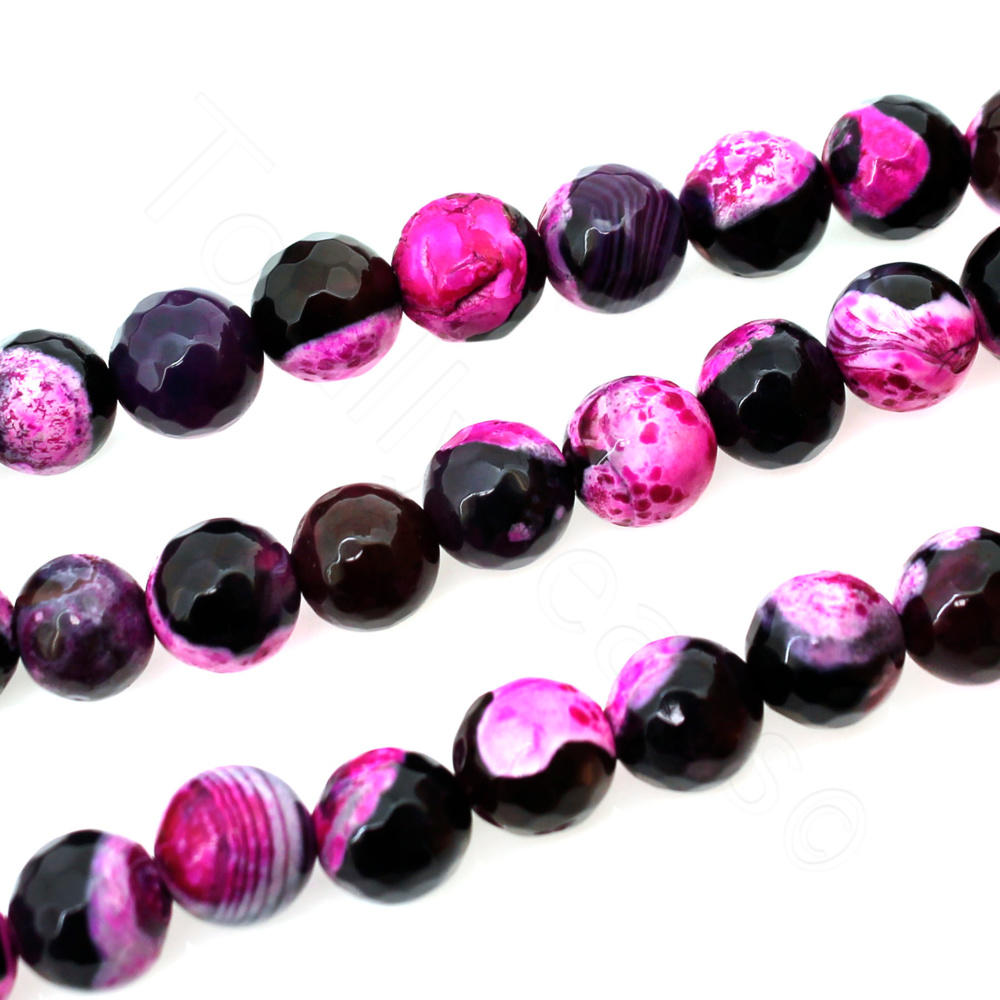 Fire Agate Faceted Round 8mm - Pink Black 15" Strand