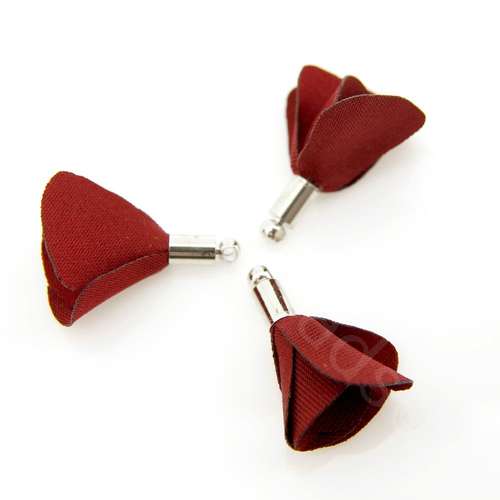 Flower Tassel Rose - Silver Tone Cap Merlot 5pcs