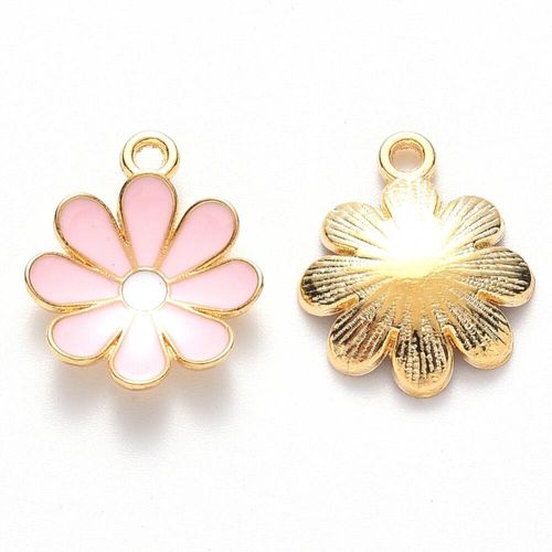 Enamel Gold Charm   19mm Curve Flower Pink 2pc for jewellery making