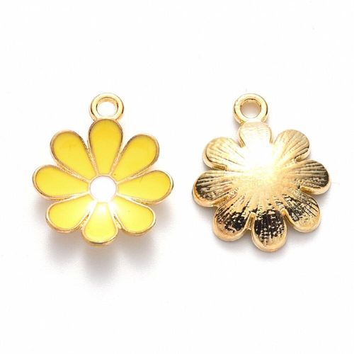 Enamel Gold Charm   19mm Curve Flower Yellow 2pc for jewellery making