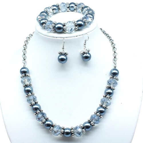 Chunky Crystal Pearl Jewellery light hematite jewelry making kit — DIY set with beads and instructions for creating handmade jewelry